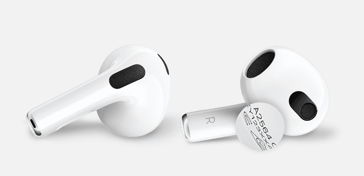 Número de modelo impreso en la parte inferior de un AirPod
